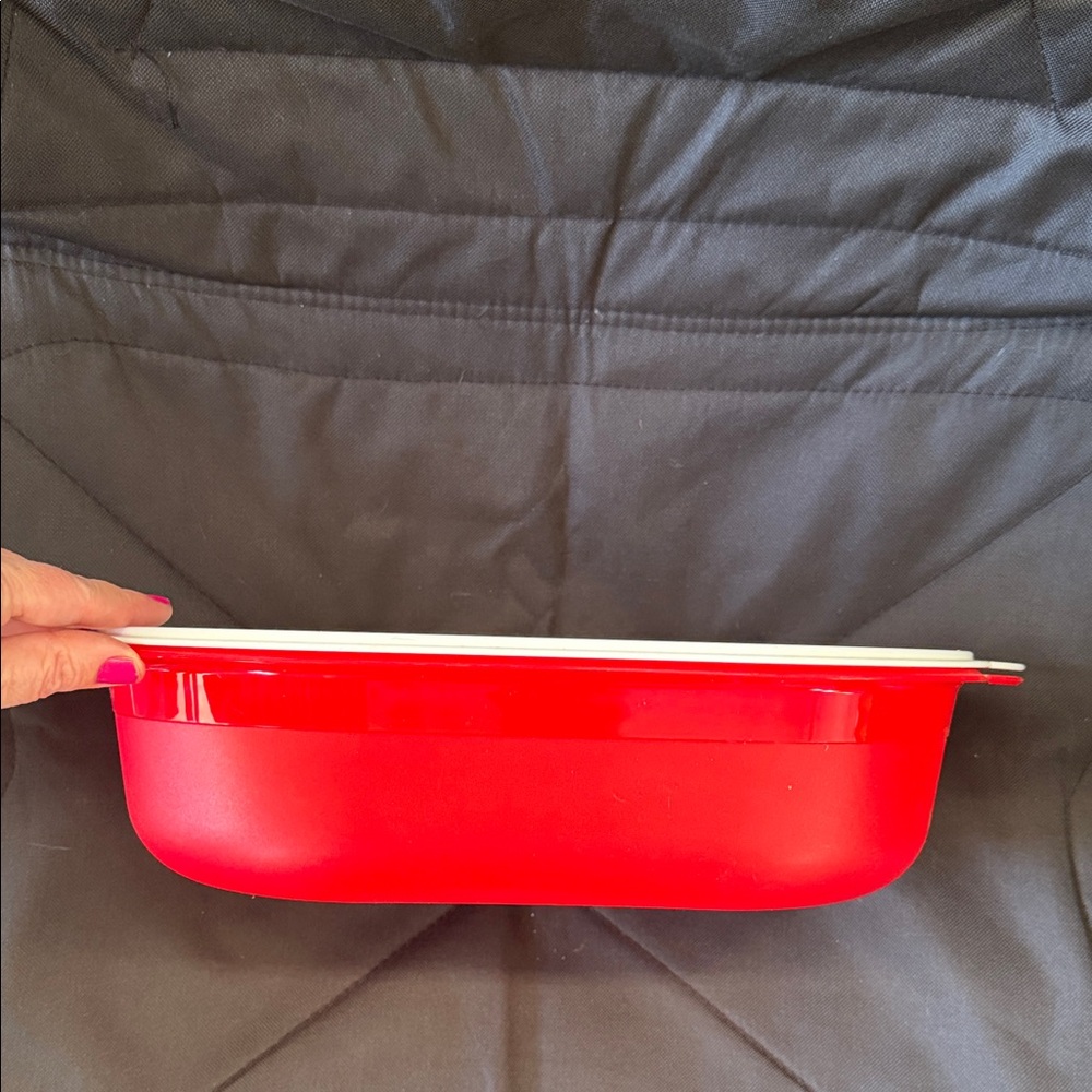 Vintage Oval Tupperware Red Server or  Food Storage Container with White Lid